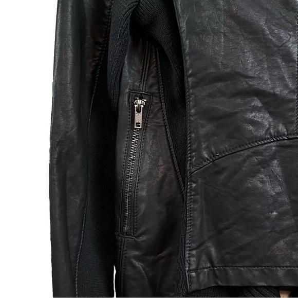 Blank NYC Faux Leather Draped Knit Open Front Zip Moto Jacket Black Size XS - Picture 4 of 8